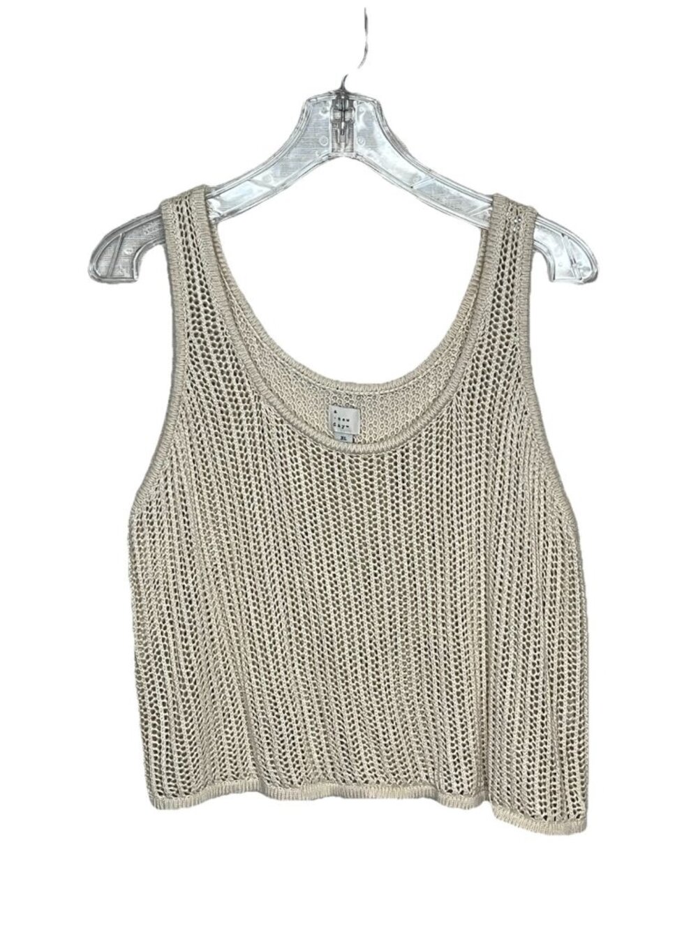 A New Day Open Knit Sweater Tank Top XL Beige Crochet Beach Cover Up Boho